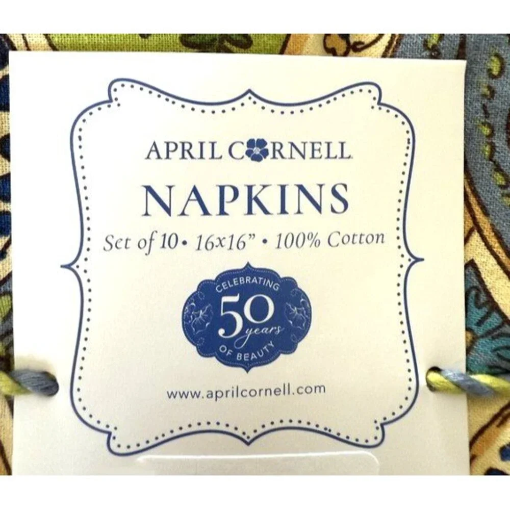 April Cornell Napkins Blue Green Paisley Cotton Boho French Country Set of 10